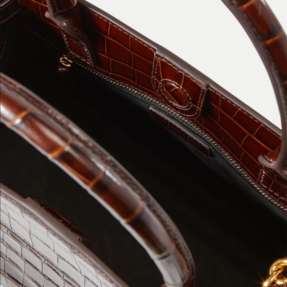Veronica Beard Dash Bag: Croc-Embossed Leather Belted Handbag - Picture 2 of 5
